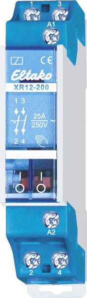 Blue Eltako XR12-200 installation relay, 25A, 250V, with screw terminals and CE marking, for controlling electrical loads.