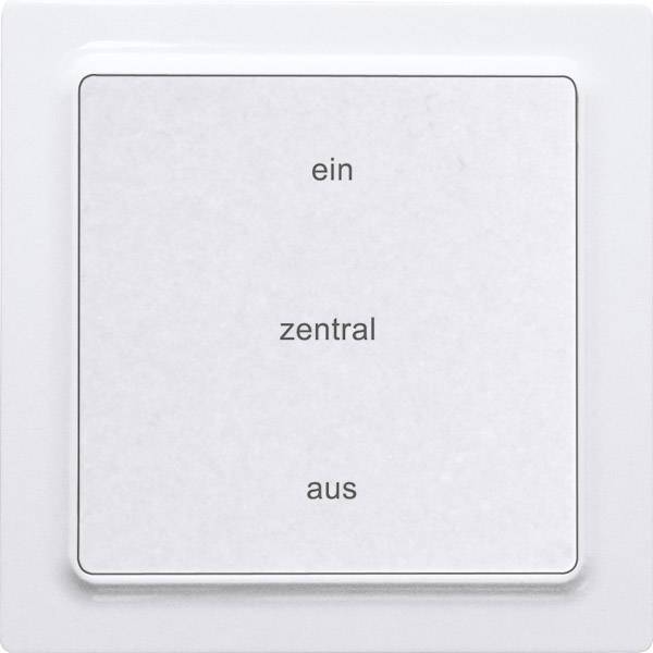 White wall plate with three words: 'one', 'central', 'from', each listed vertically.