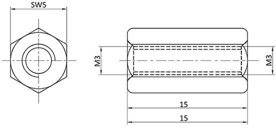 econ connect D3X15I5MH Spacer M3 M3 Brass (Ni-plated)
