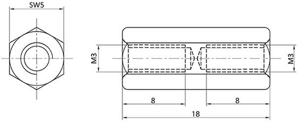 econ connect D3X18I5MH Spacer M3 M3 Brass (Ni-plated)