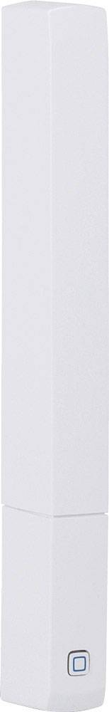 A white, rectangular, vertical sensor or device with a small square blue illumination element at the bottom edge.