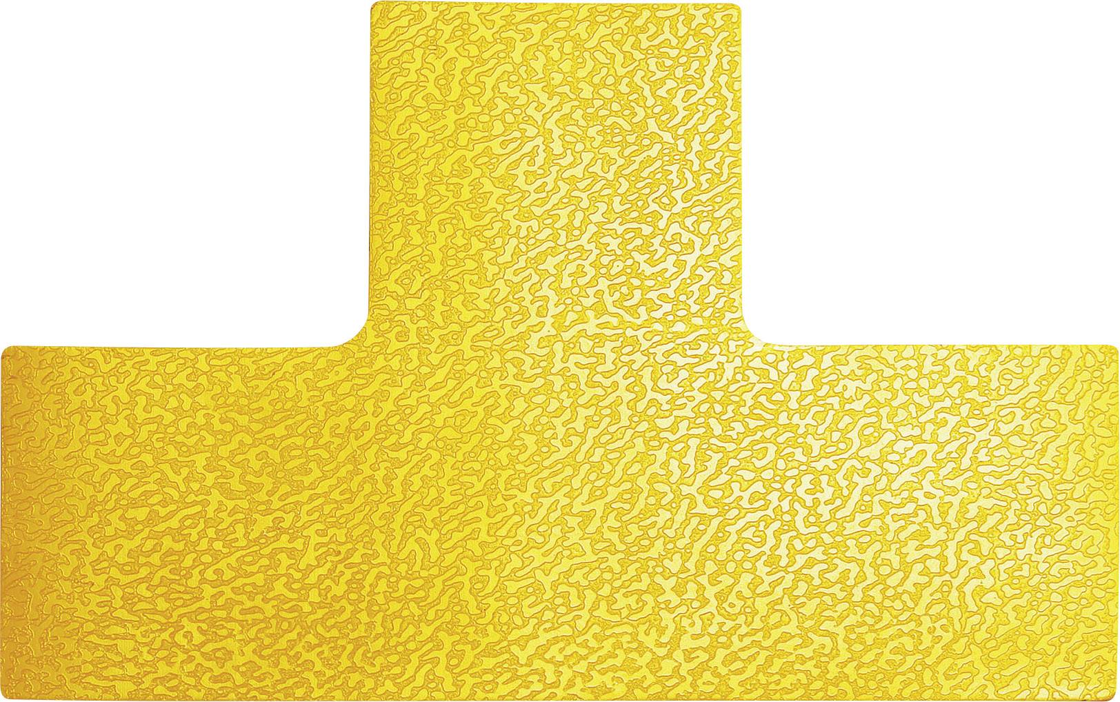 Yellow rectangular shape with a textured pattern reminiscent of an angled letter 'T'. The surface is intricate and decorative.