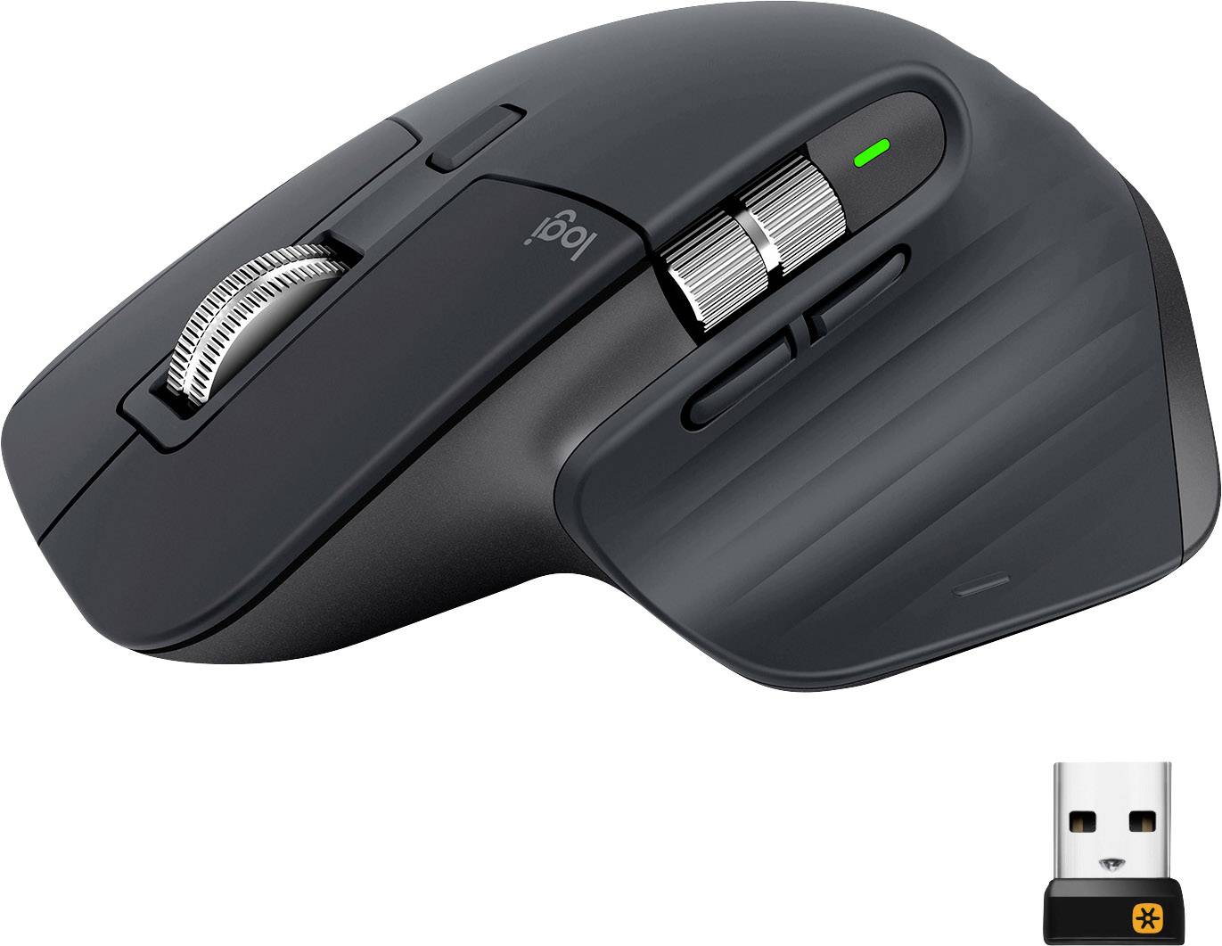 Logitech MX Master 3 Advanced Wireless ergonomic mouse Bluetooth®, Radio Laser Graphite 7 Buttons 4000 dpi Rechargeable, Smart
