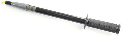 Telescopic magnetic retrieval rod with handle and a small hook at the end, for picking up metal objects.