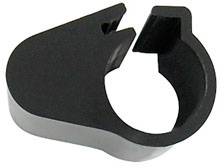 A black plastic ring with a serrated cut at the top surface. Used for sealing and securing valves or hoses.