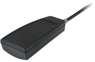 A black, rectangular, wired sensor with rounded edges, likely for electronic devices or systems.