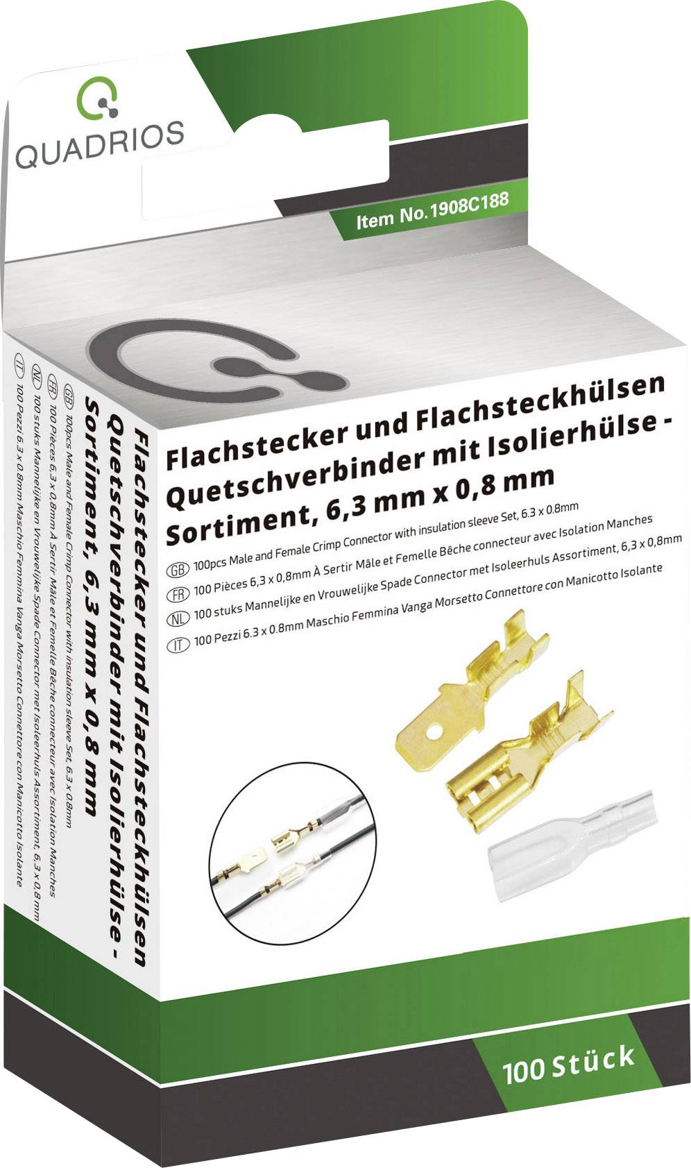 Quadrios 1908C188 Crimp connector set 1.50 mm² 2.50 mm² Brass, Transparent 100 Parts