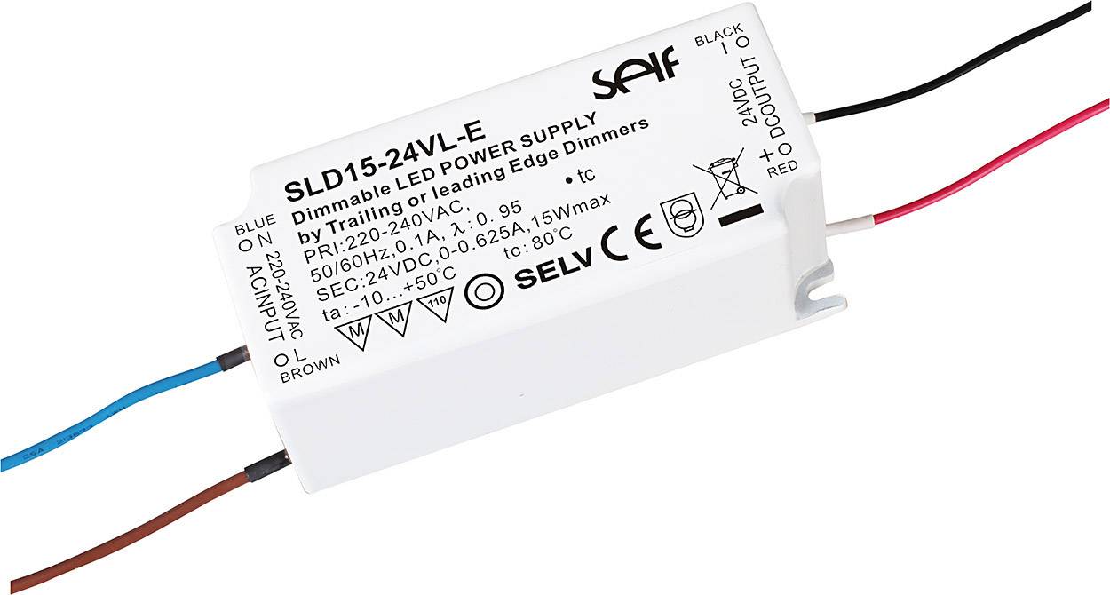 Self Electronics SLD15-24VL-E LED driver Constant voltage 15 W 200 - 625 mA 24 V DC dimmable, Surge protection, Overvoltage