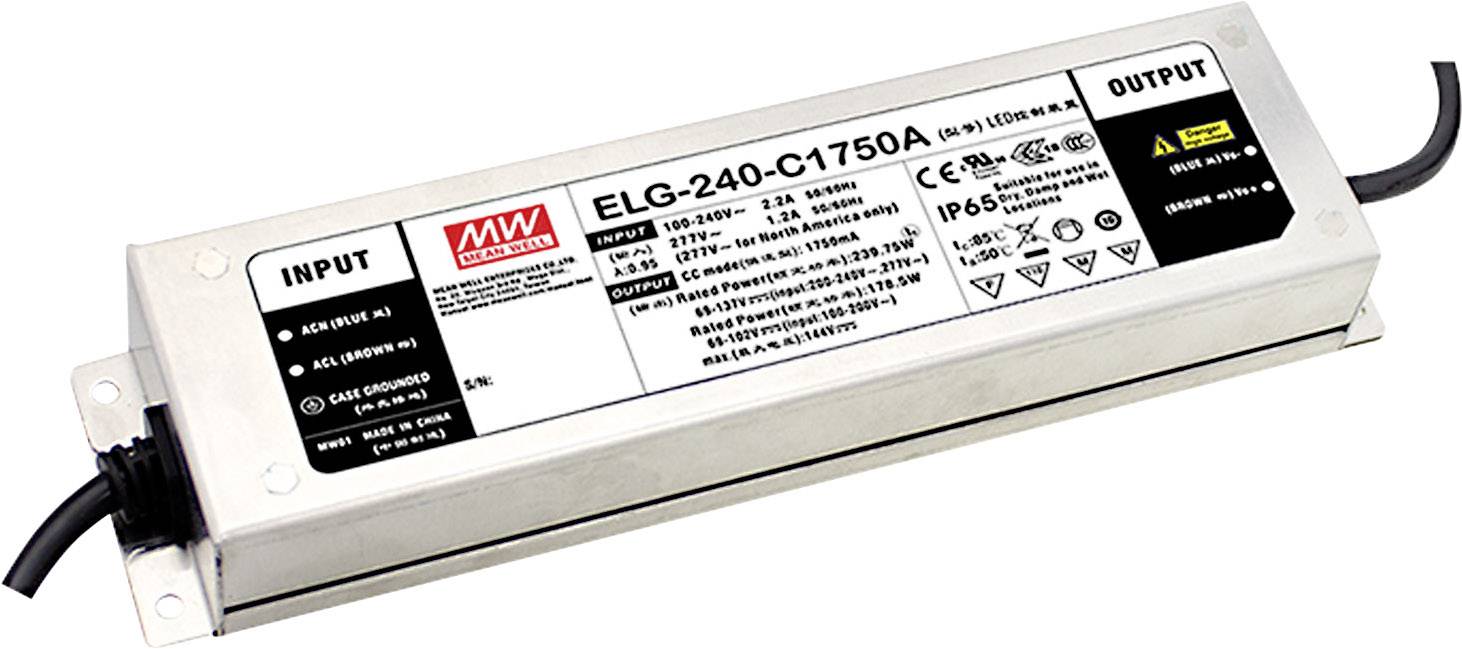 LED power supply with input and output terminals, Model ELG-240-C1750A, suitable for LED lighting, robust housing.