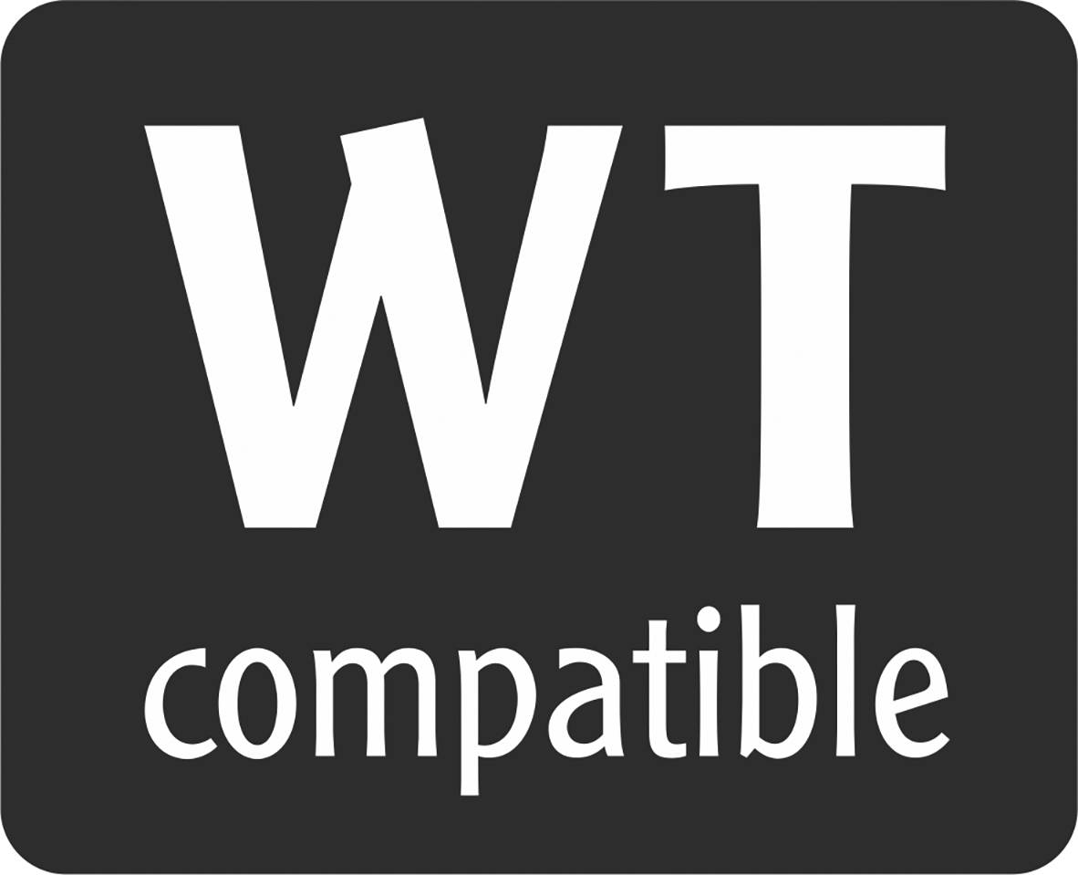 'WT compatible' logo on a black background.<br><br>Note: In this case, the translation is very close to the original text, as the phrase is already in English. I've simply adjusted the hyphenation and spacing to standard British English formatting.
