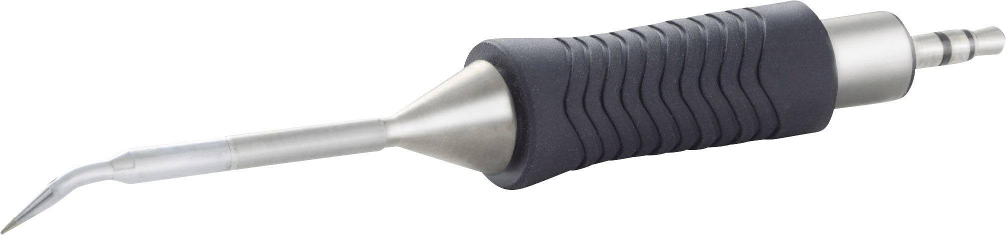 A dental instrument with a curved tip and ergonomic handle, used in tartar removal and oral hygiene.