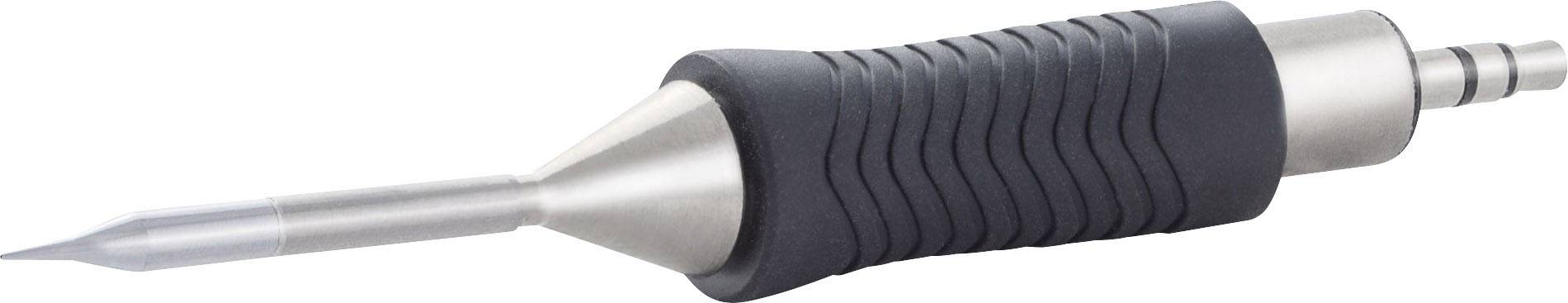 A silver precision tool with a rubberised handle, sharp metal tip, often used for craft or industrial work.