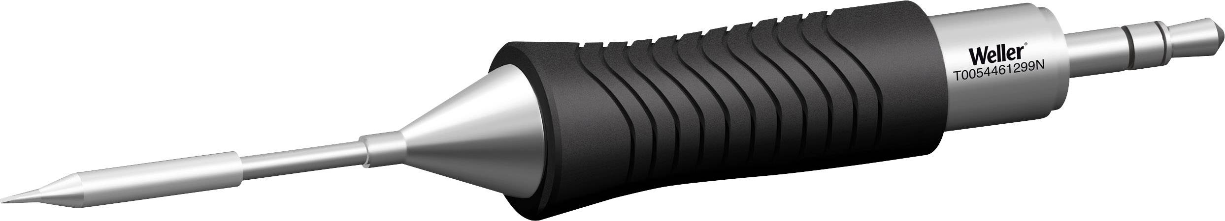 Electronic soldering iron by Weller, black and silver, with a ribbed grip for comfortable handling.