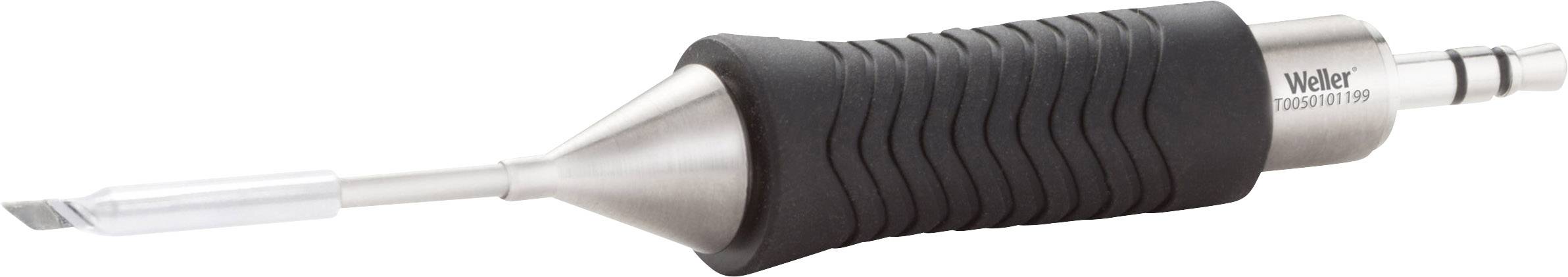 Soldering iron with black handle and silver tip. Brand 'Weller'. Suitable for precise soldering work in electronics.