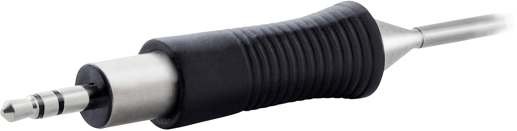Close-up of a 3.5mm audio jack with a black, ridged grip and silver connection.