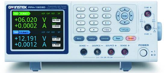 A digital dual-channel power supply shows voltage and current for Channel 1 (+6.020 V, +0.0002 A) and Channel 2 (+12.191 V, 0.0029 A).