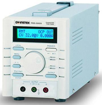 Laboratory power supply unit with display showing voltage 'CV 32.00V' and current '0.000A'. Device has various control buttons.