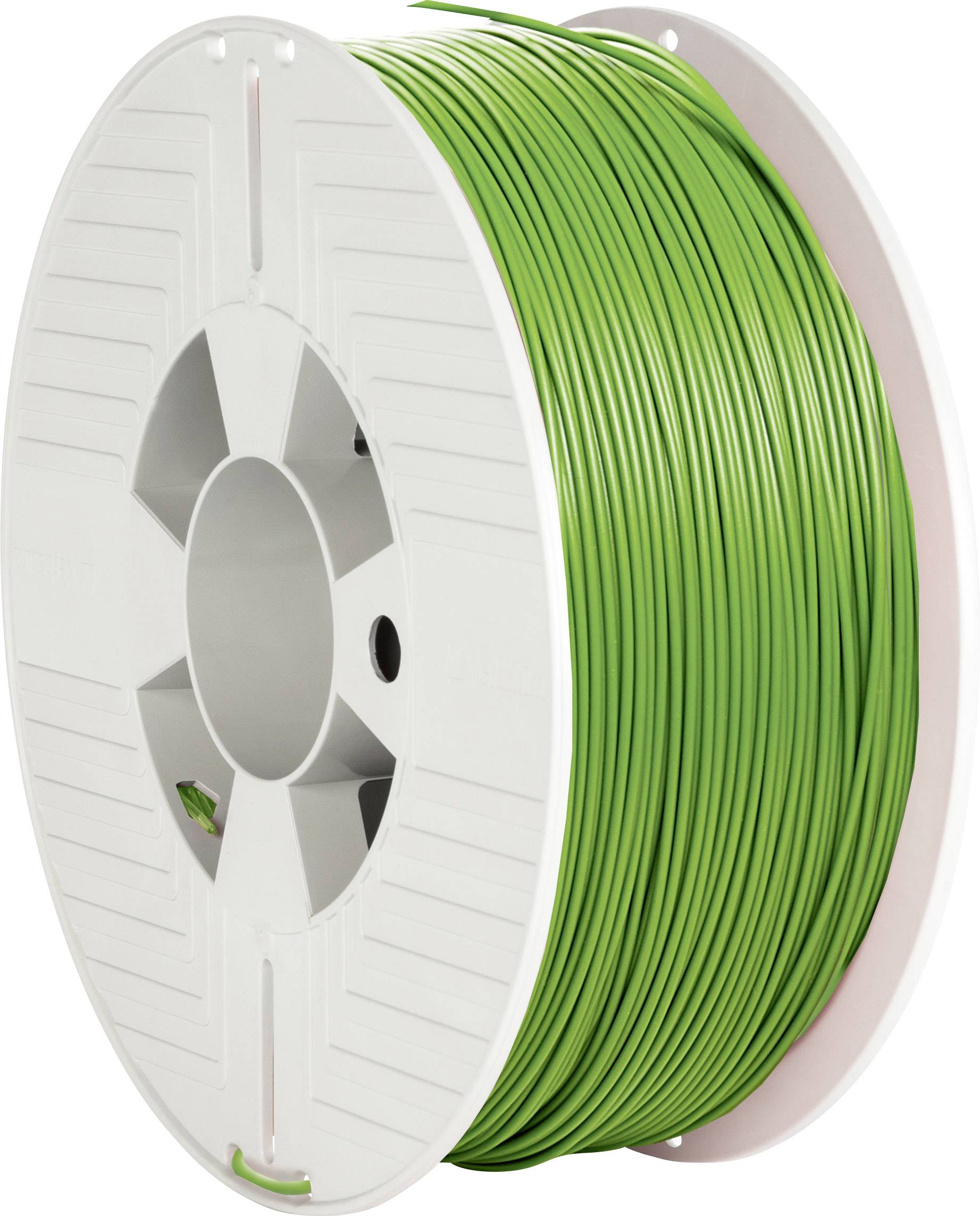 Large white spool with green plastic filament, commonly used for 3D printing.