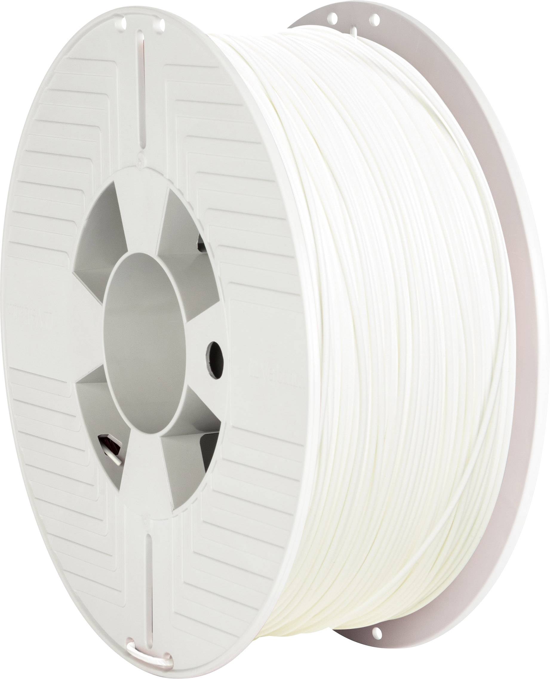 Spool with white filament thread, commonly used for 3D printers.