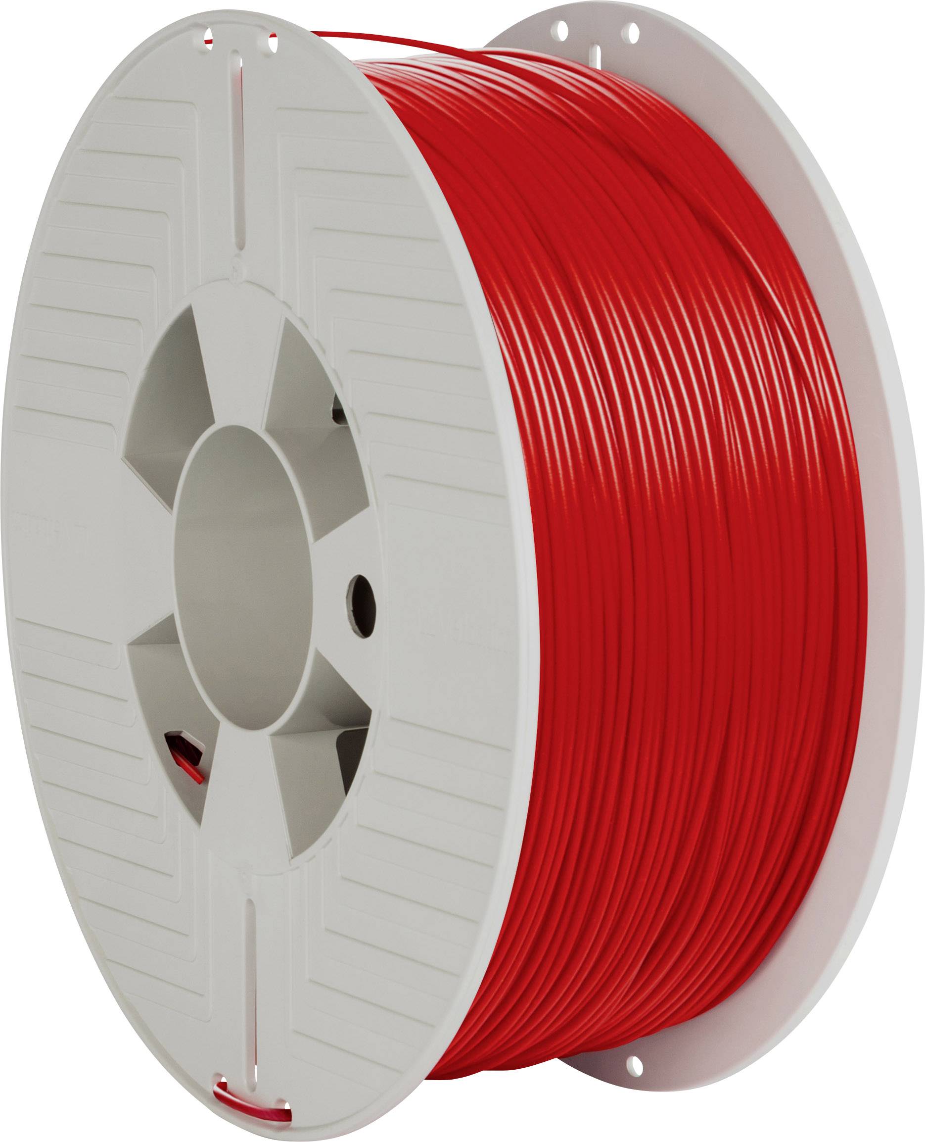 A reel of red 3D printer filament.