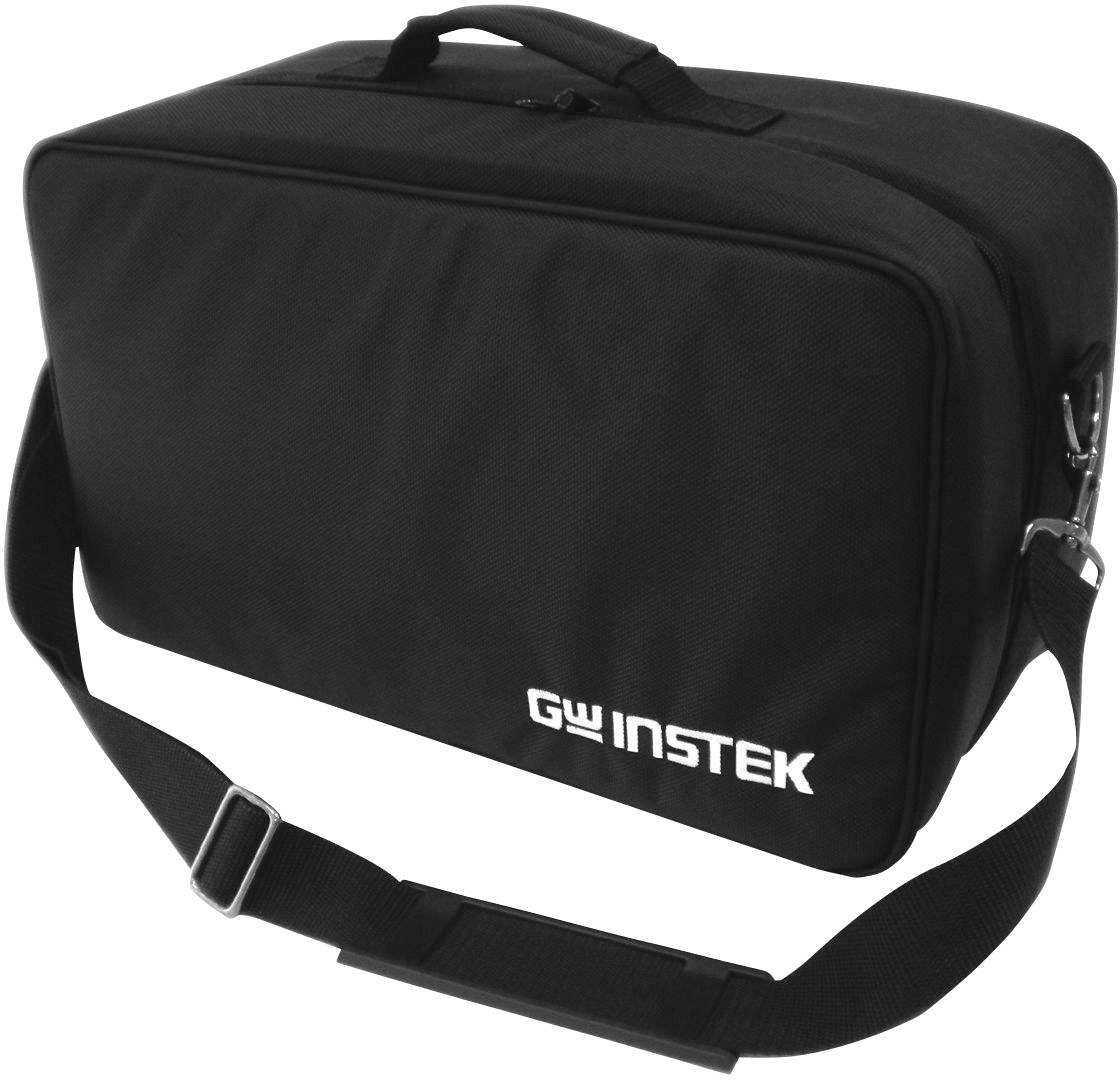 Black GWINSTEK bag with carry handle and shoulder strap, suitable for transporting devices or accessories.
