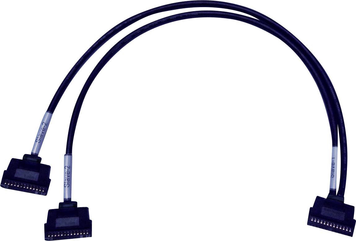 A black SATA Y-cable with three connectors, two on one side and one on the other, for connecting hard drives.