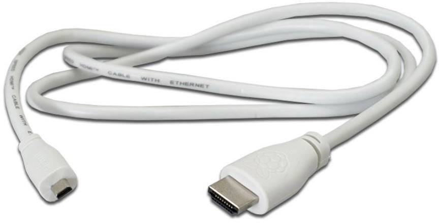 A white HDMI cable, one end with a standard plug, the other with a micro-HDMI plug. Ideal for connecting devices.