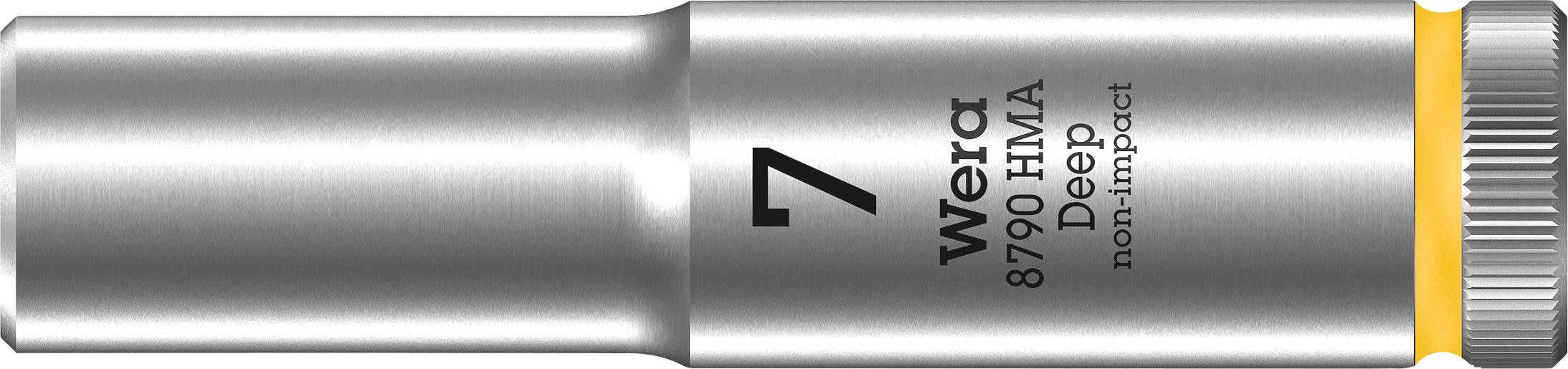 Wera socket wrench, 7 mm size, model 8790 HMA, with a yellow-marked base, for non-impact applications.