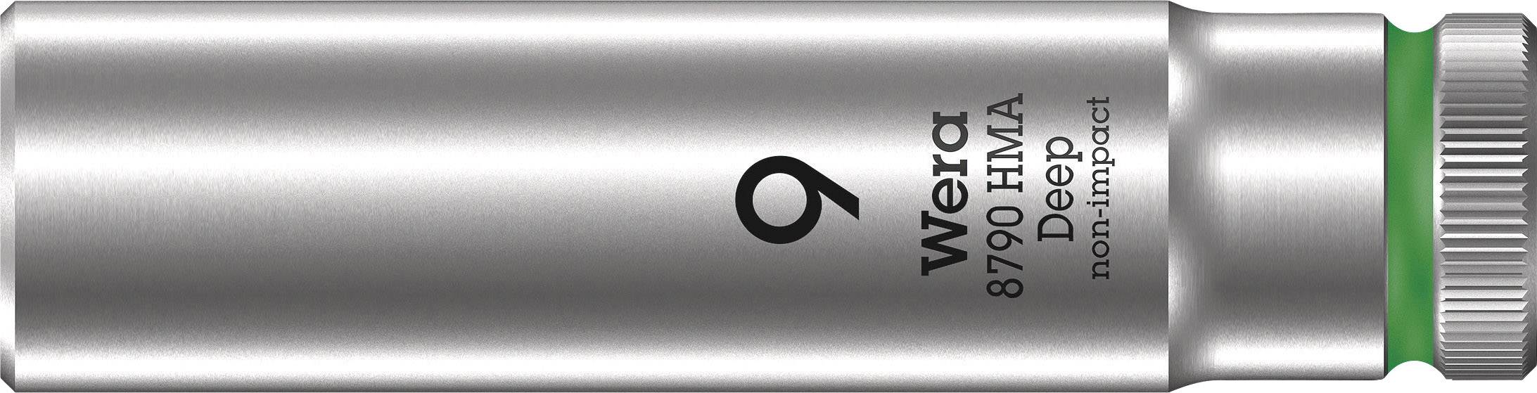 Metal socket with the inscription '9 Wera 8790 HMA Deep non-impact', green marked, suitable for deep screws.