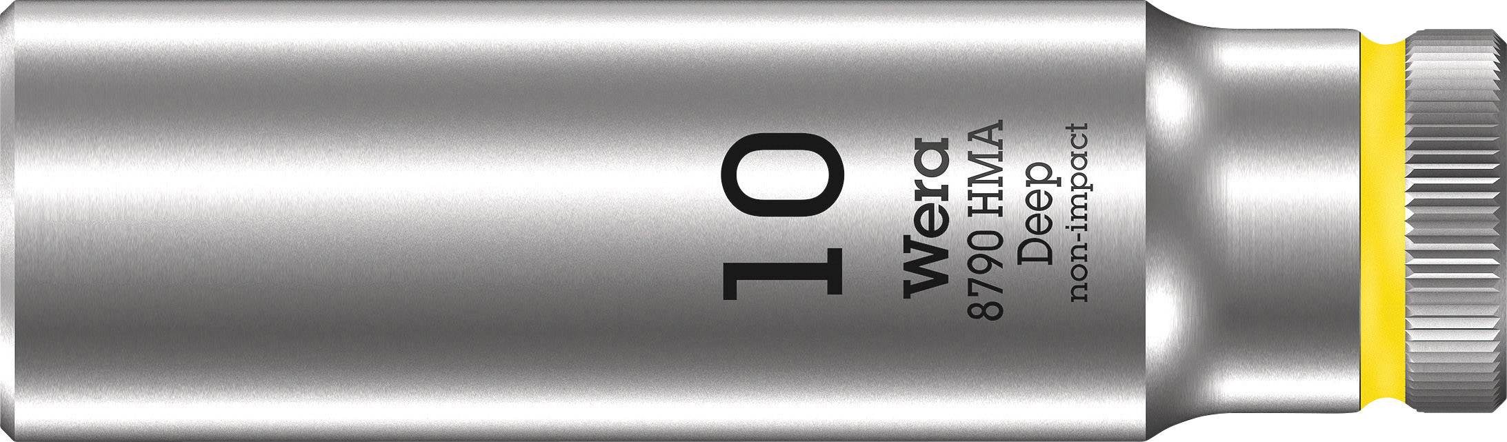 'Deep Socket 10 mm' with the label 'Wera 8790 HMA Deep non-impact', silver with yellow ring, for professional screw work.
