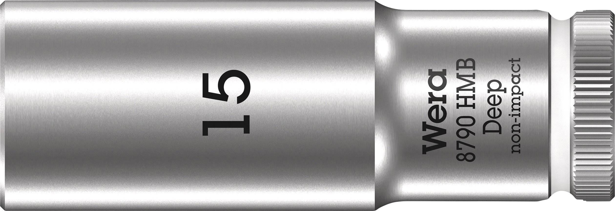 Silver socket with number 15, brand 'Wera', model number '8790 HMB Deep', for manual applications.