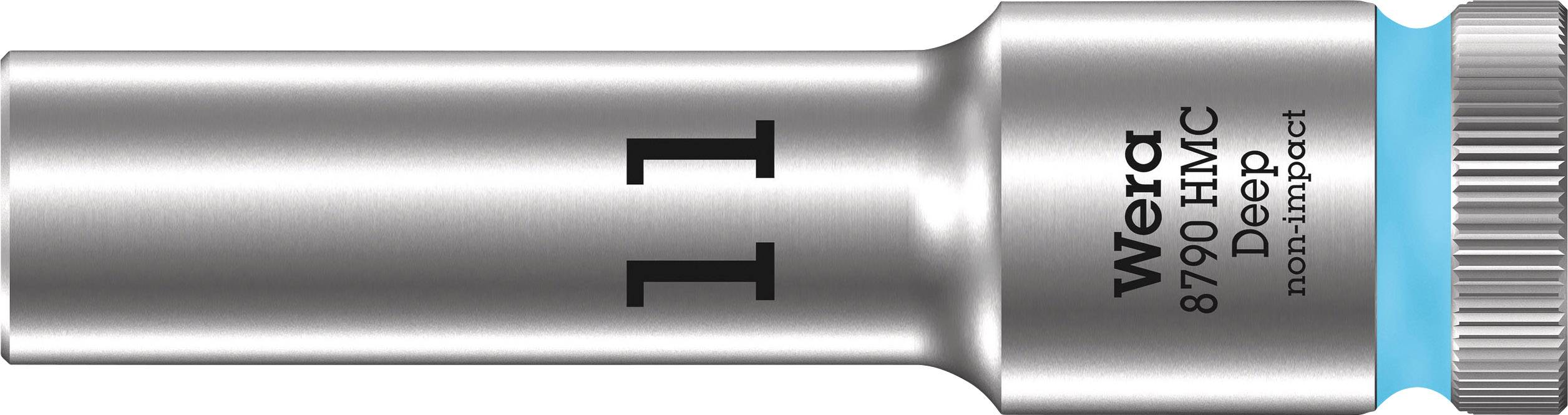 Grey socket insert with blue marking and size '11'. Inscription: 'Wera 8790 HMC HF Deep non-impact'.