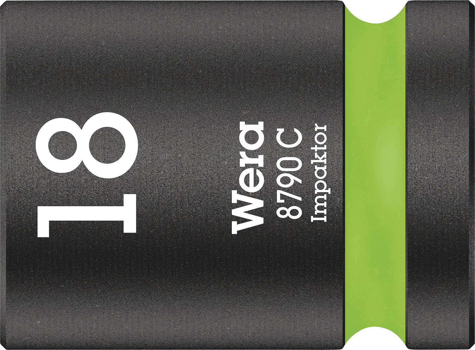 A black socket with the inscription '18 Wera 8790 C Impaktor'. The number 18 on the left, a green stripe on the right.