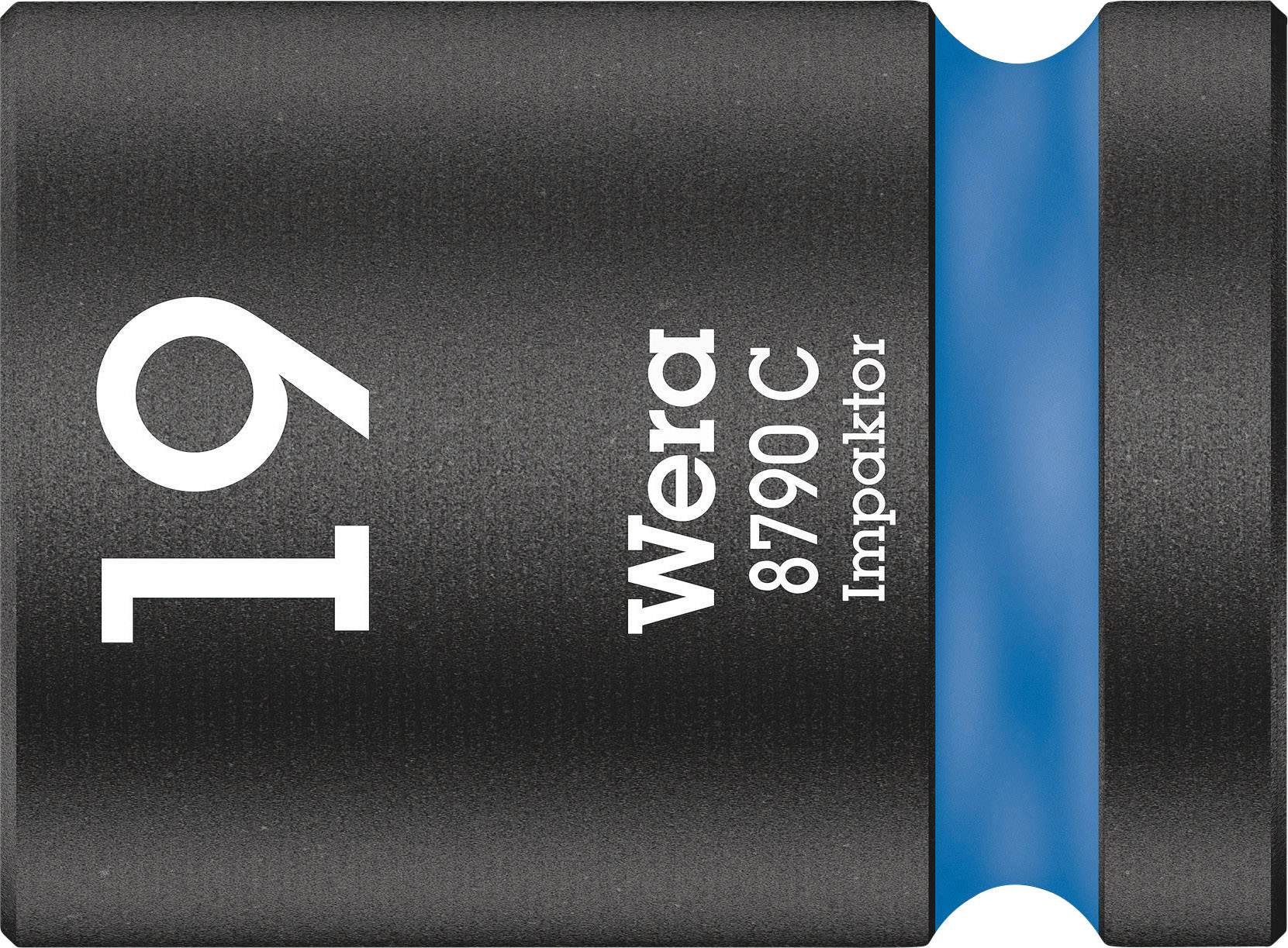 Wera socket drive, Model 8790 C Impaktor, size 19, black with blue ring, suitable for impact tools.