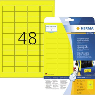Herma 8030 Label film 45.7 x 21.2 mm Polyester film Yellow 1200 pc(s) Extra strong Laser printer, Laser, colour, Copier, Colour