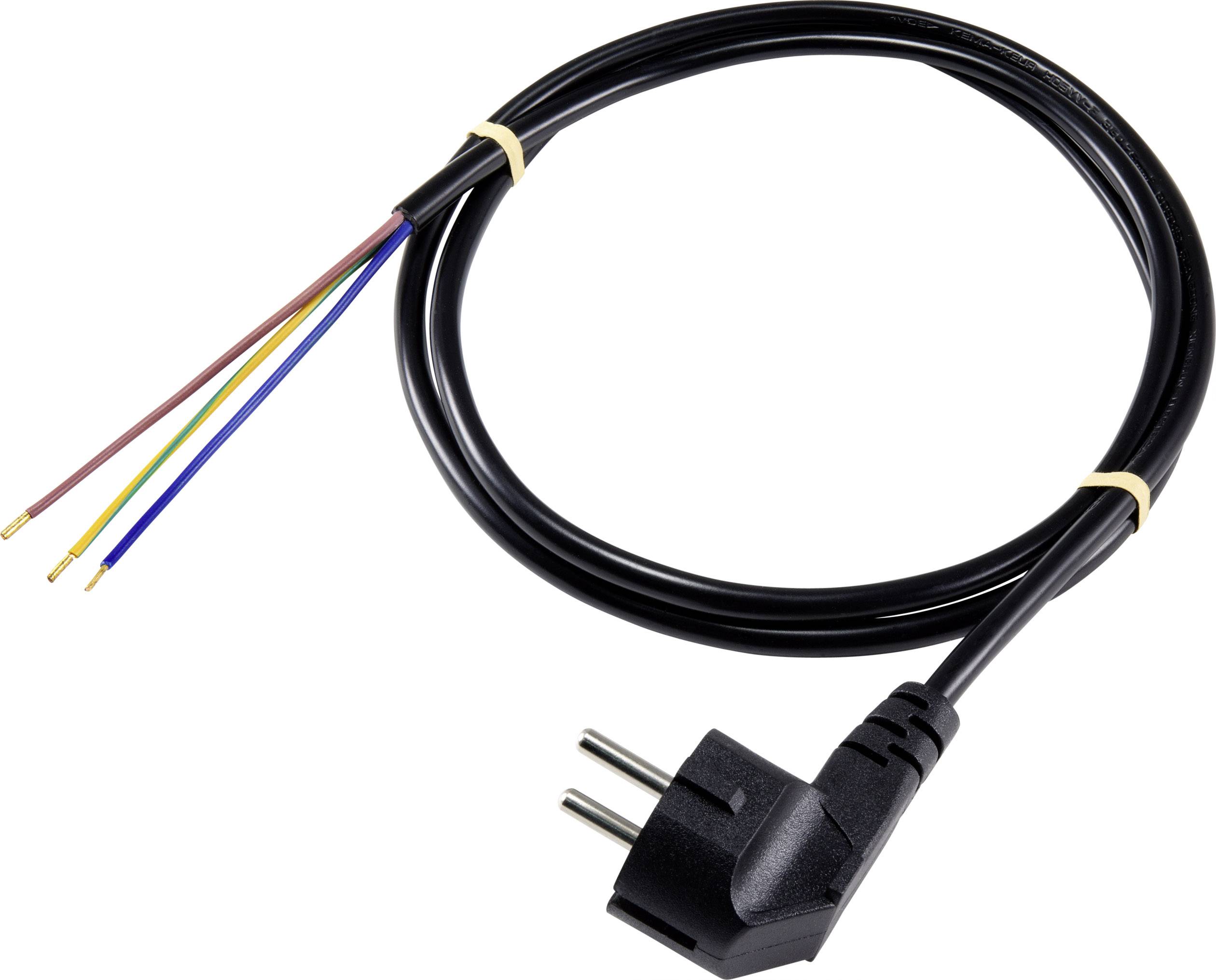 Black network cable with Schuko plug, open-ended with multi-coloured conductors: red, green, blue, yellow.