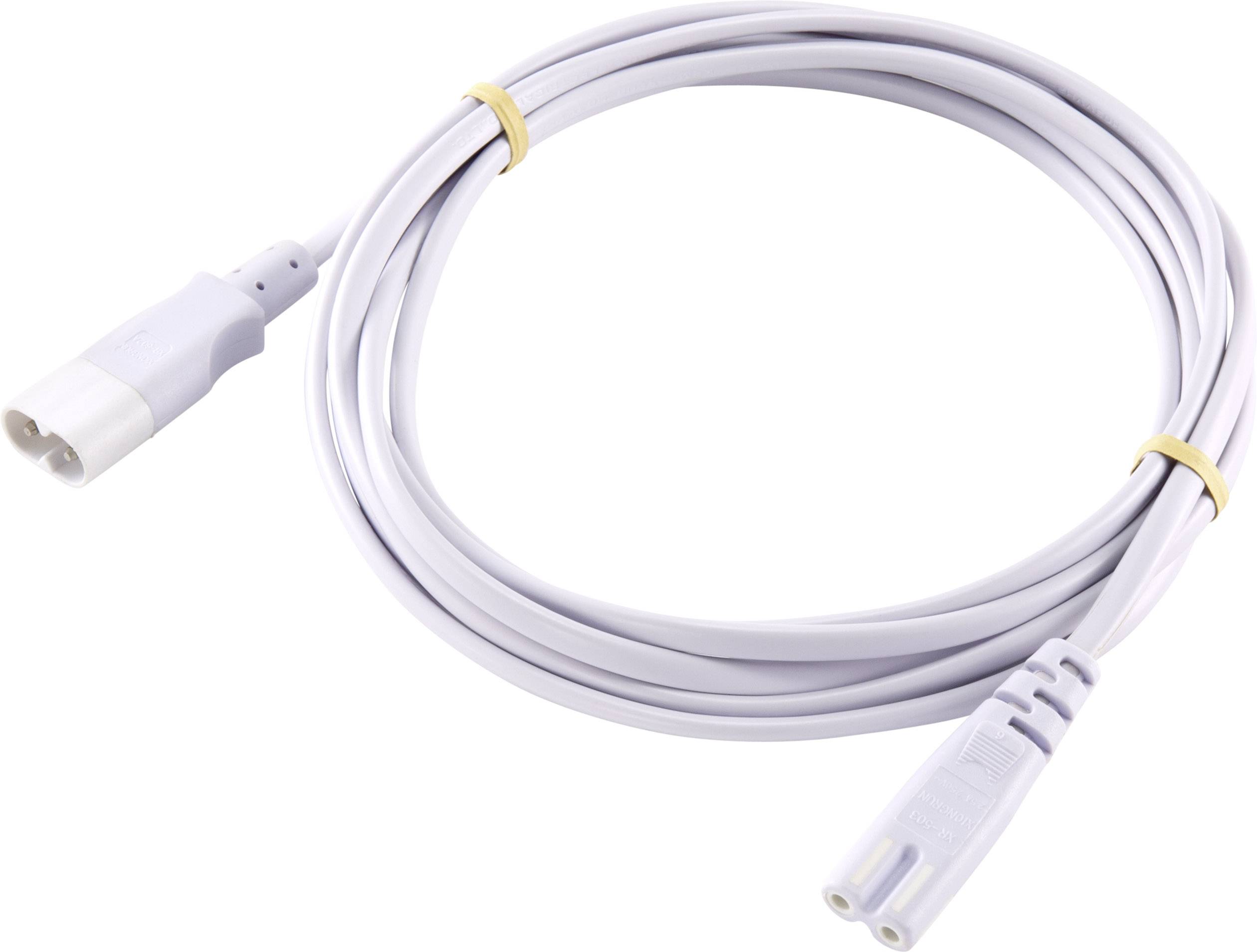 A white network cable with two connectors, suitable for electronic devices, is coiled on a surface.