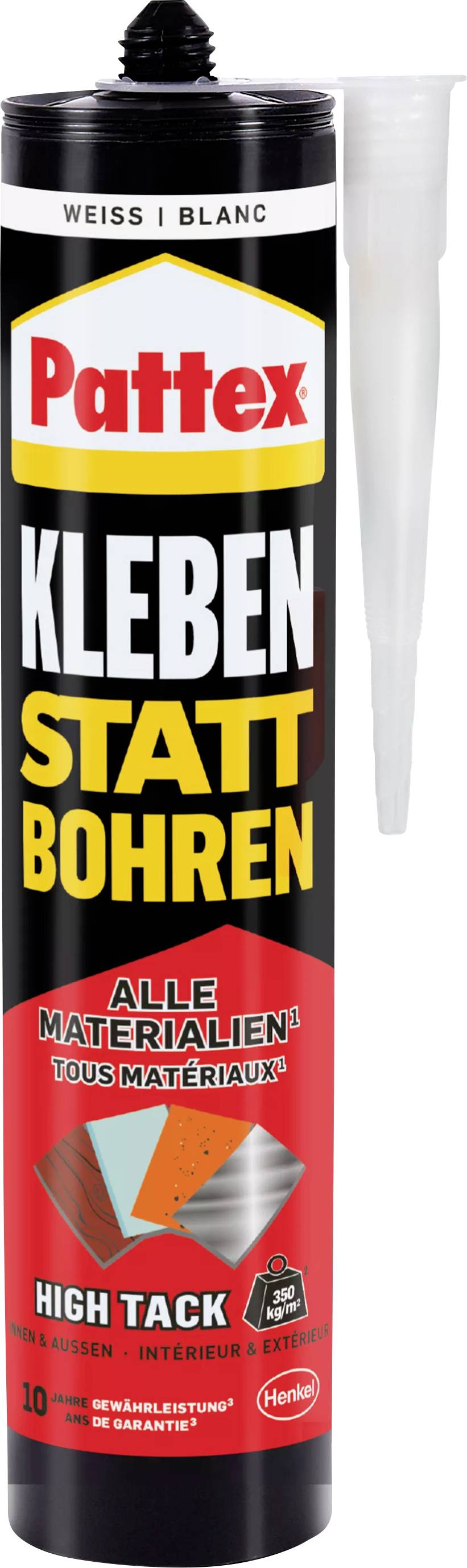 A cartridge of 'Pattex Glue Instead of Drilling' for strong adhesive bonds. Suitable for all materials. Includes application nozzle.