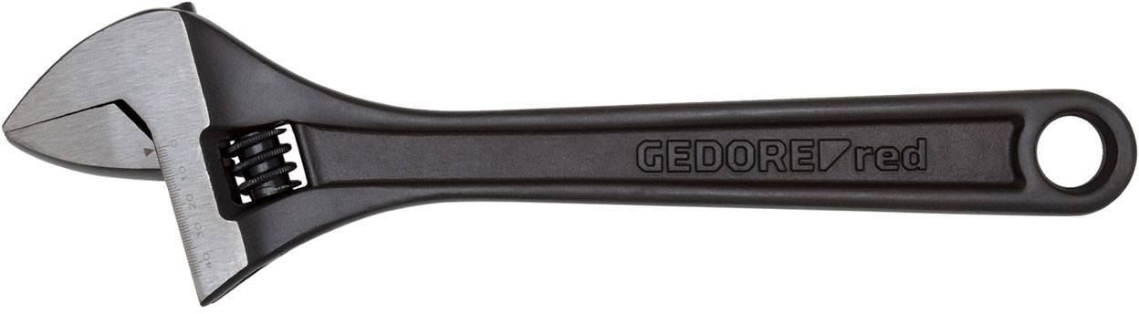 An adjustable spanner with a black handle, positioned sideways, with 'GEDORE red' lettering on the handle.