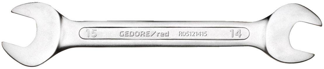 An open-ended spanner marked with '15' on the left and '14' on the right, with the inscription 'GEDORE / red R05121415' in the centre.