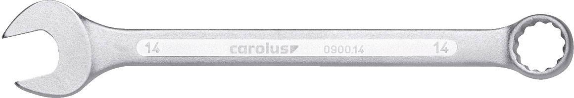 A silver ring spanner with the inscription 'carolus' and the number '080014'. On the left, a spanner head, on the right, a ring spanner head.