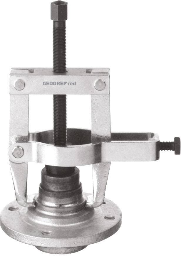A silver puller with a central screw mechanism used for removing tightly fitted parts such as ball bearings.