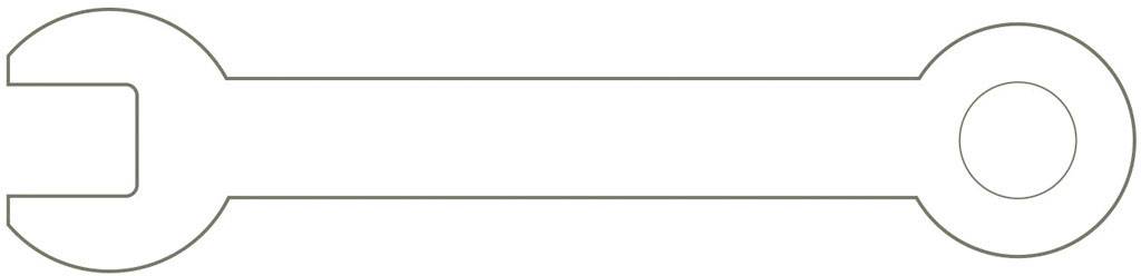 A simple spanner with an open and closed end, presumably made of metal, depicted without specific details.