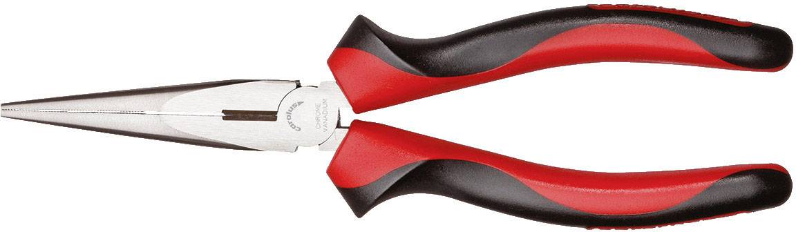 Long pointed pliers with black and red handle, suitable for precise work such as gripping and bending wires.