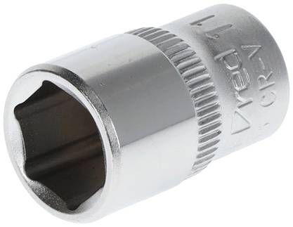 A silver socket extension with a hexagonal metal opening, suitable for use with ratchets or spanners.