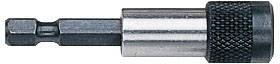 A magnetic bit holder with a hexagonal shank and knurled grip. Used for inserting screwdriver bits into drill machines.