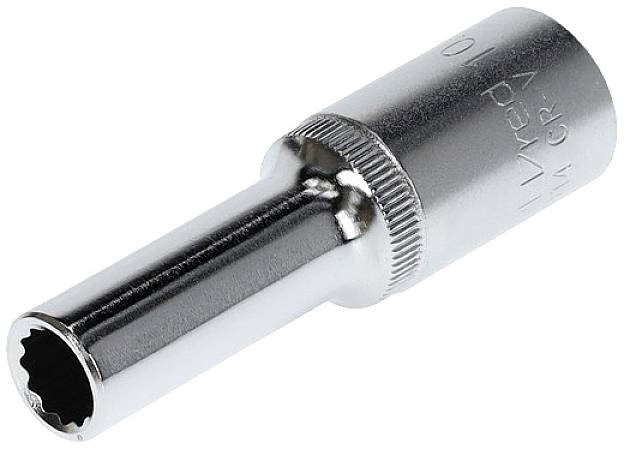 A silver socket wrench with a knurled handle and round head, suitable for loosening nuts and bolts.
