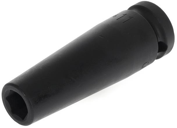 Black plastic cap, tapered in shape, with a rounded tip and internal hexagon. Used for insulation or covering.