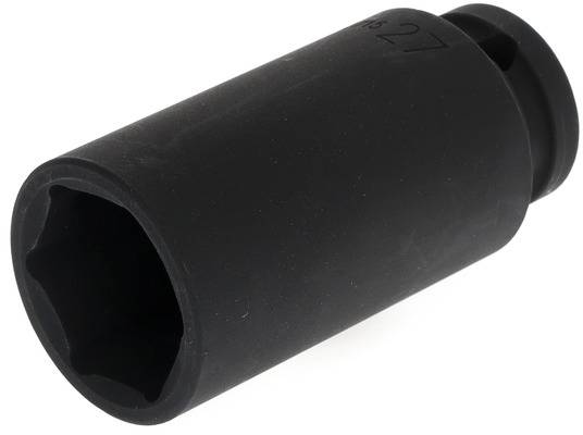 A black knurled nut, probably made of metal, cylindrical in shape with an opening at one end.