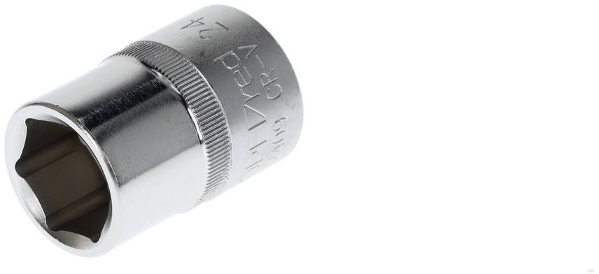 Metal socket with hexagonal opening, polished surface, suitable for mechanical work.